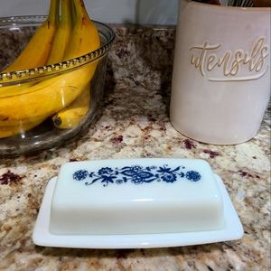 Vintage Pyrex Milk Glass Old Town blue butter dish